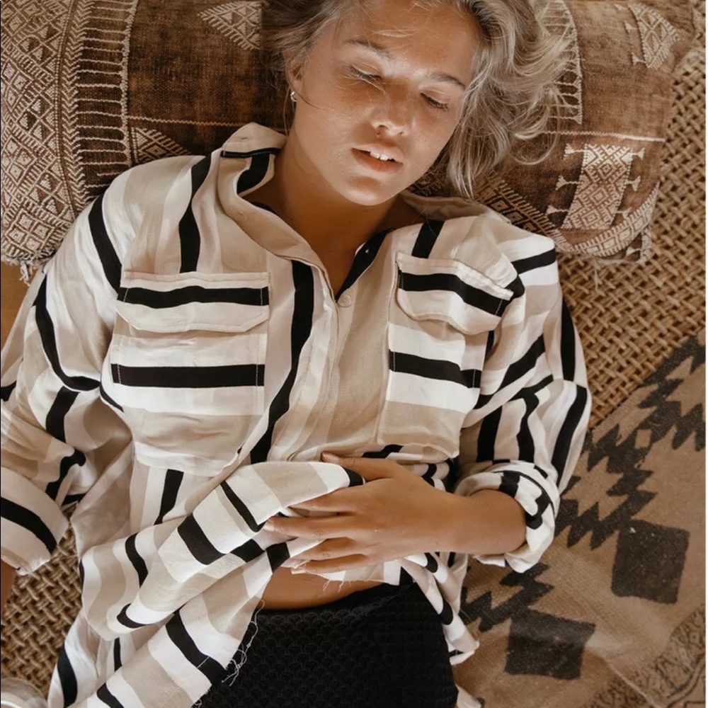 Faithfull The Brand Baia Shirt Dress Stripe XS US 2